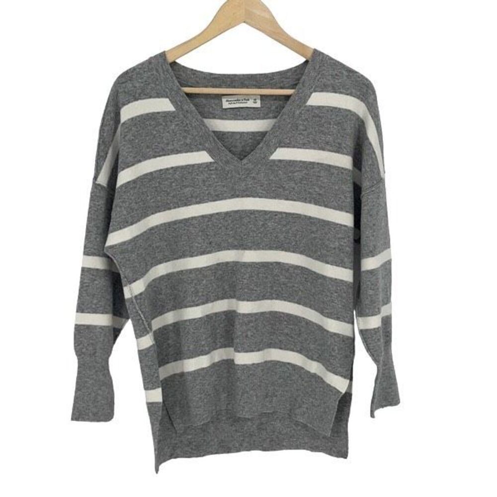 Abercrombie & Fitch Womens Stripe Soft Collection Pullover Sweater Gray White XS
